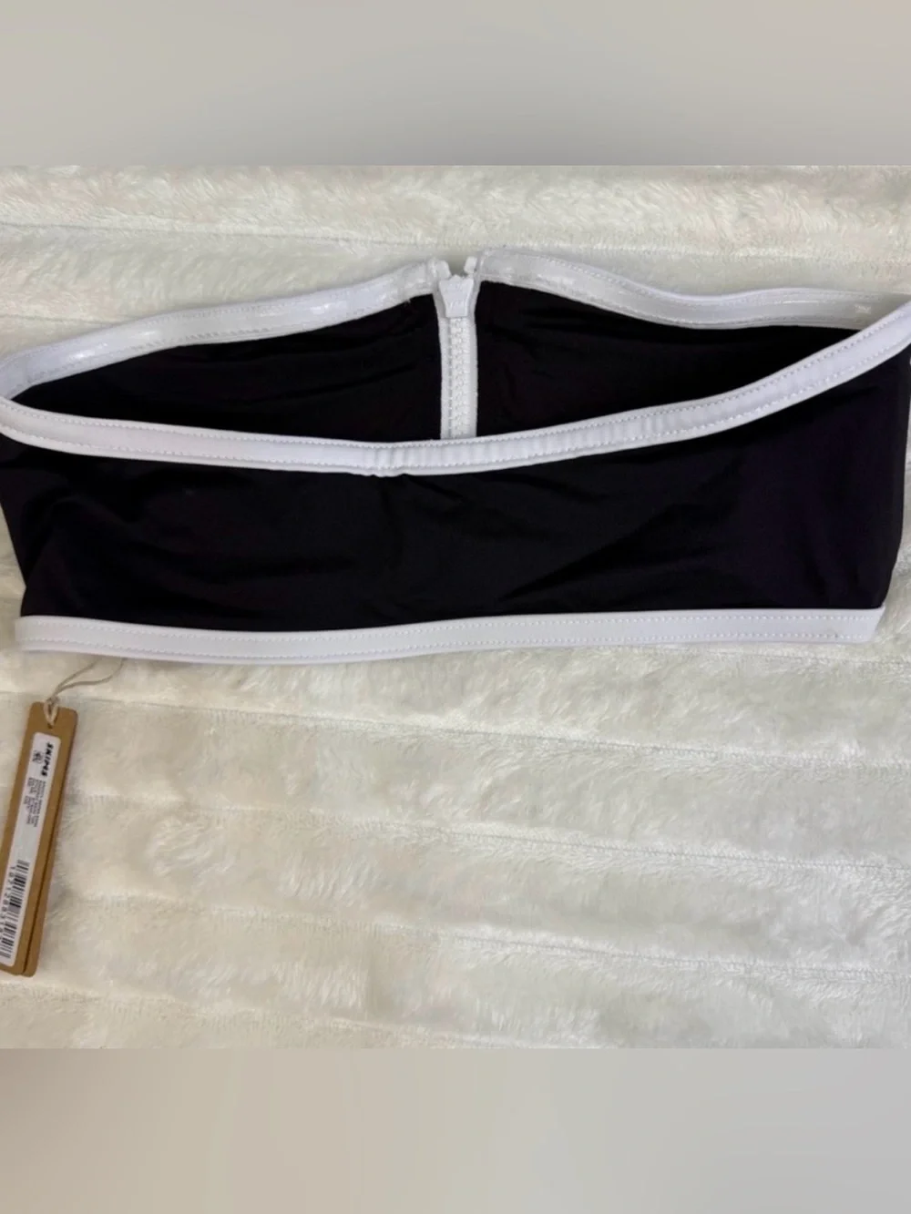 SKIMS Sporty Zip Front Bandeau Bikini Top Onyx White XXS NWT